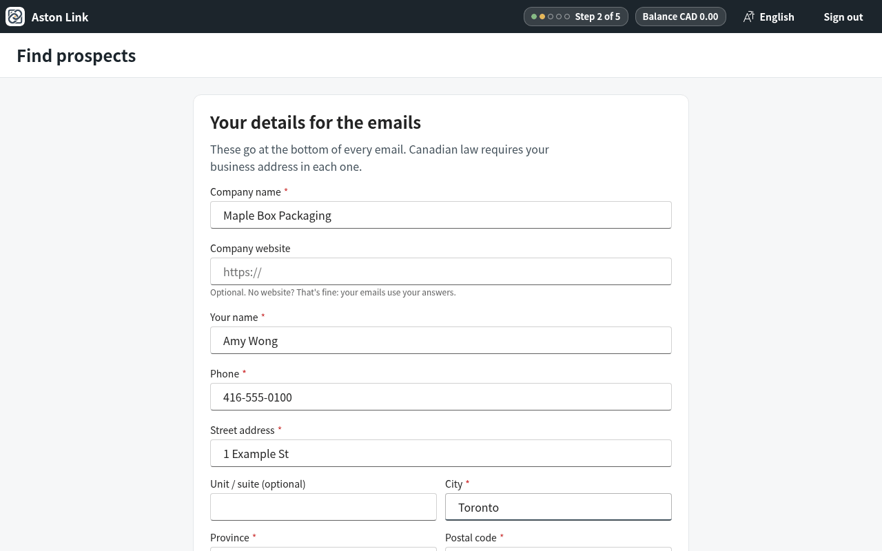 Add your company details for the bottom of every email: name, phone and business address (Canadian law requires the addr